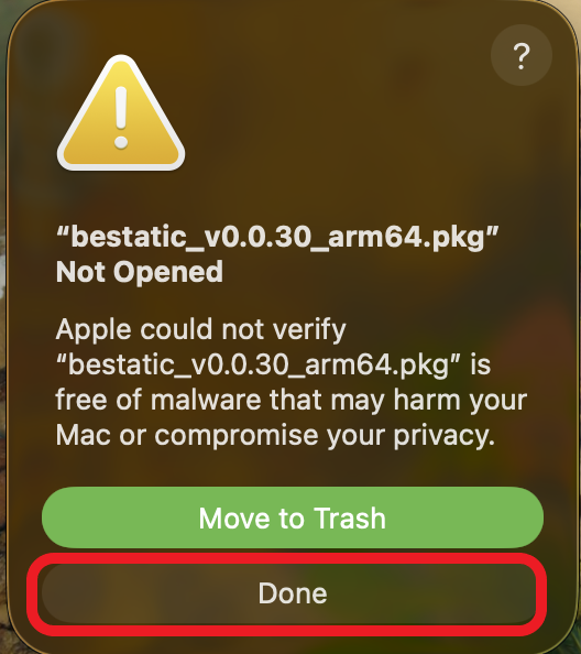 Bestatic Installation Start macos Gatekeeper