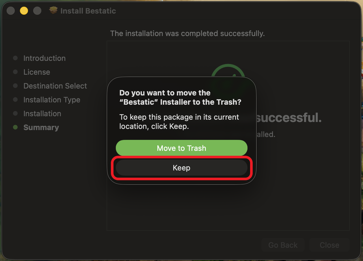 Bestatic installation macos pkg installer Keep