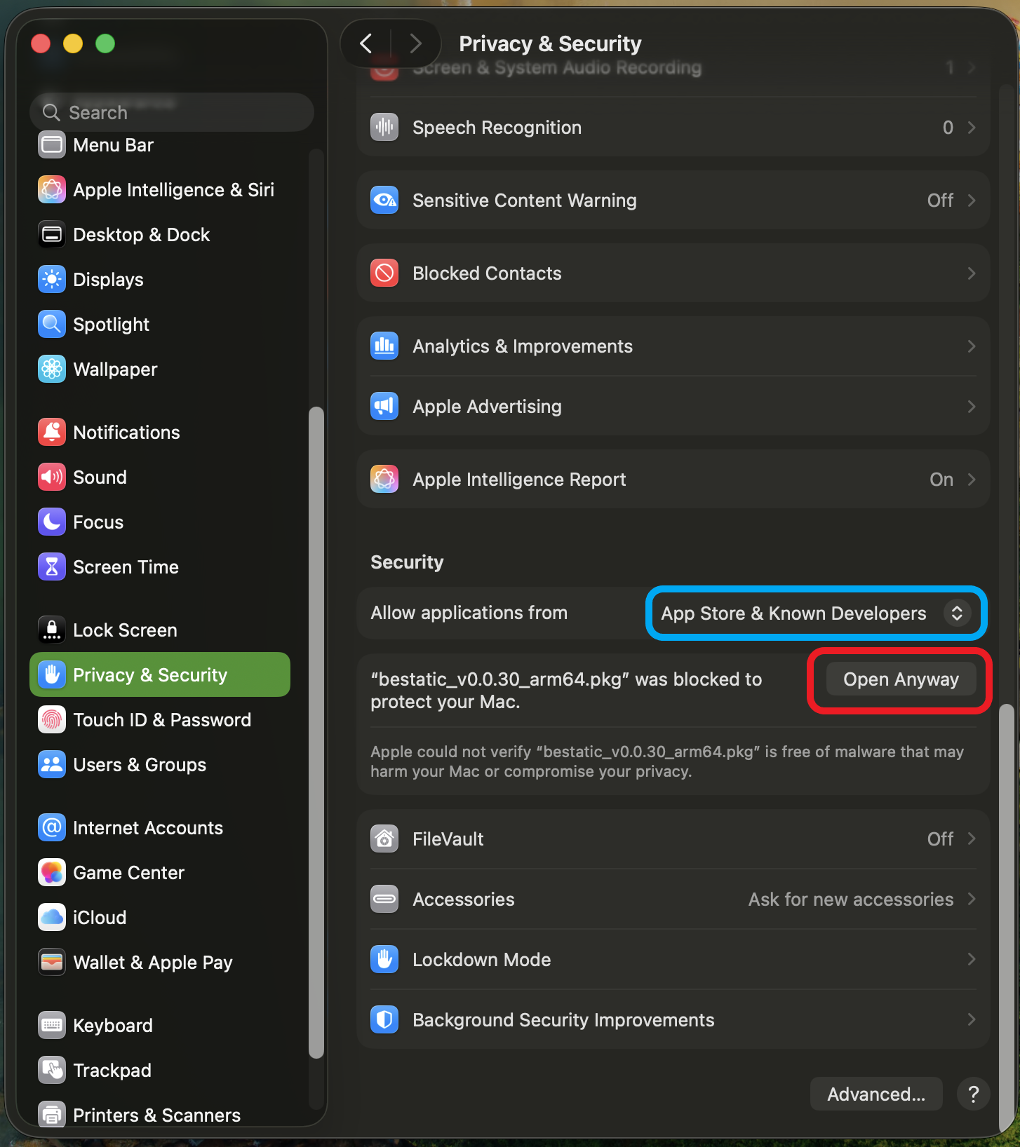 Bestatic Installation macos Privacy & Security