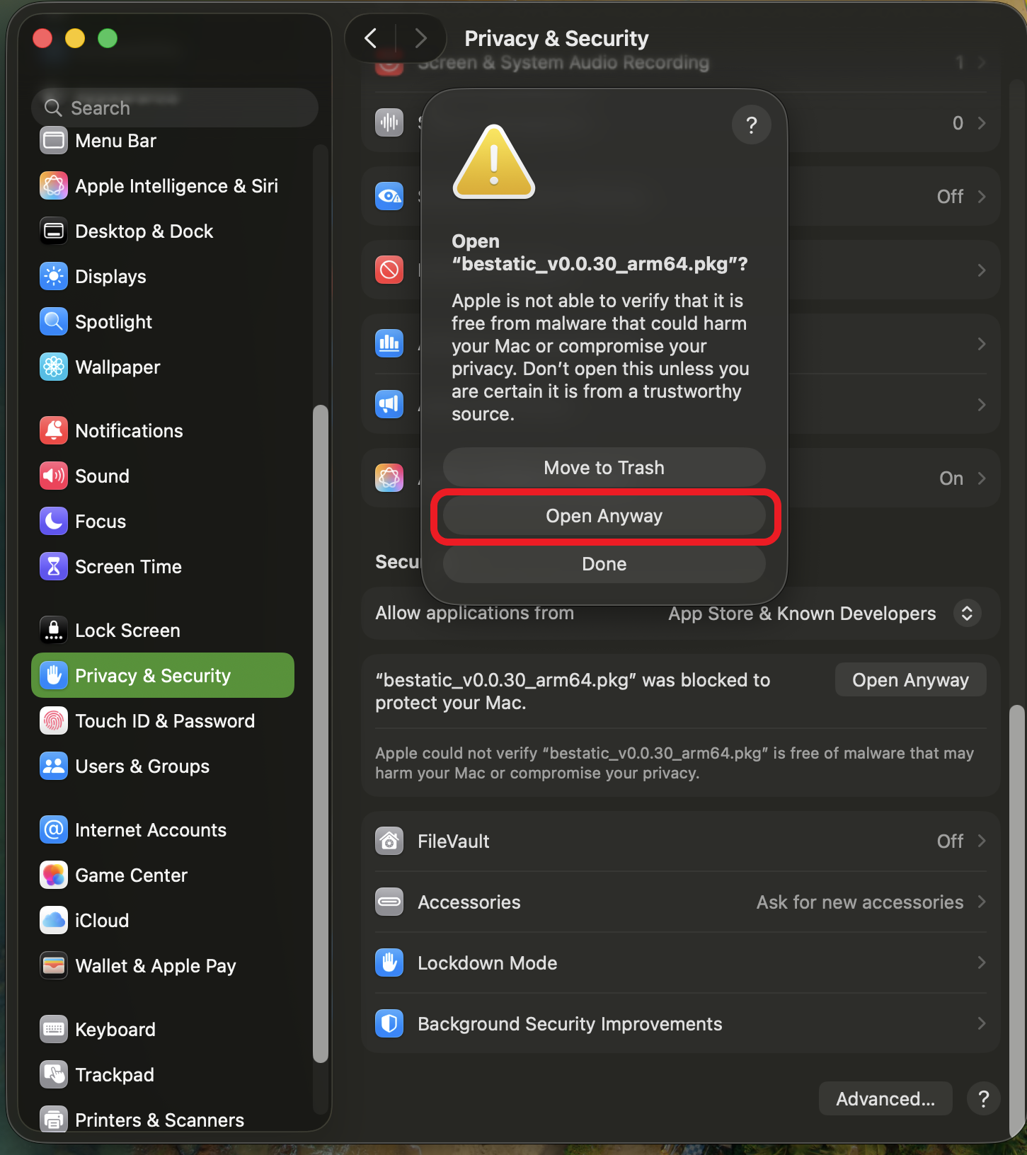 Bestatic installation macos pop-up