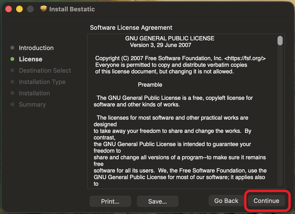 Bestatic installation macos pkg installer license