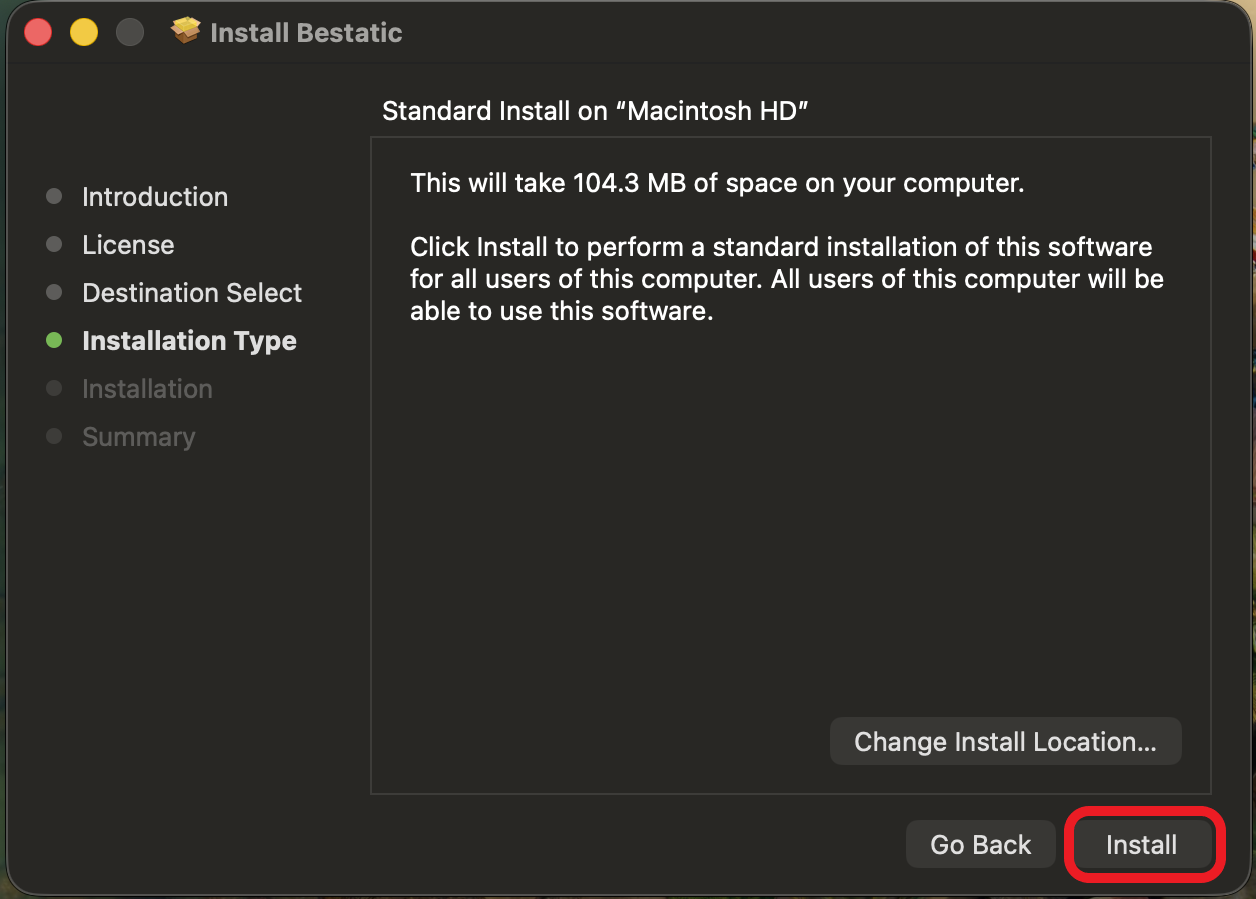 Bestatic installation macos pkg installer progress