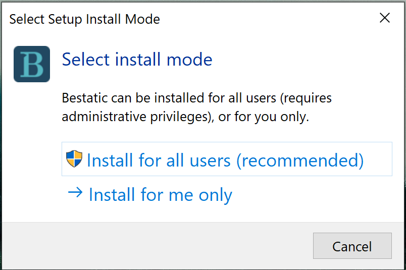 Bestatic Installation Start